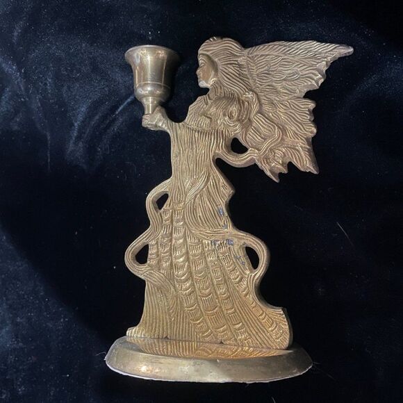 Angel candle holder solid brass hand crafted in India - Picture 2 of 11